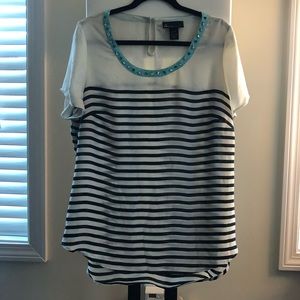 Lane Bryant Jeweled Collar Striped Chiffon Blouse